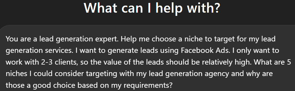 chatgpt prompt local lead generation niche brainstorming