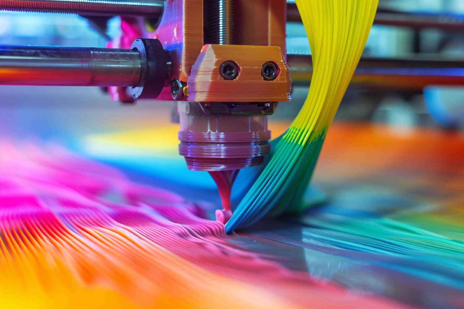 Laboratory 3d printer is creating a vibrant plastic filament object