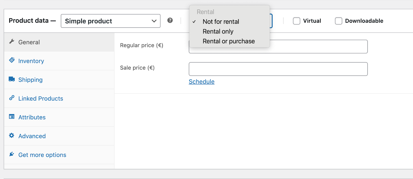 Selecting a rental option for a WooCommerce Product