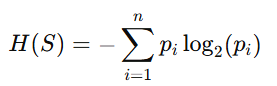 The formula for entropy at a node