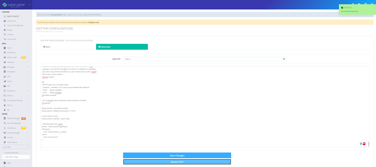 PHP configuration in CyberPanel