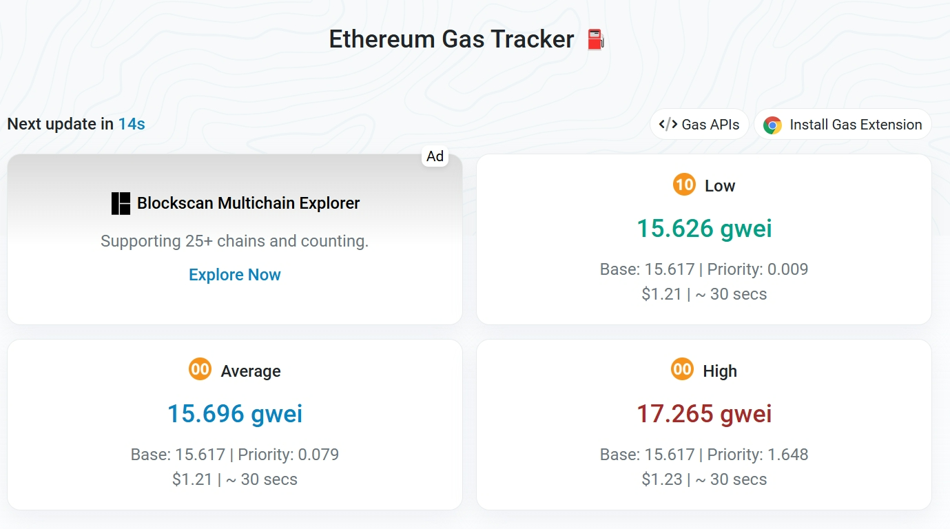 Biaya transaksi koin ETH yang Digunakan Sebagai Mata Uang Transaksi Blockchain Ethereum. Gambar: etherscan.io.