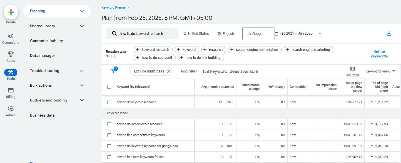 keyword research tool Google Keyword Planner