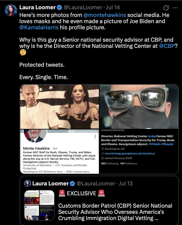Loomer’s report included evidence of Hawkins liking posts attacking ICE, boosting Biden bureaucrats, and amplifying anti-Trump rhetoric.
