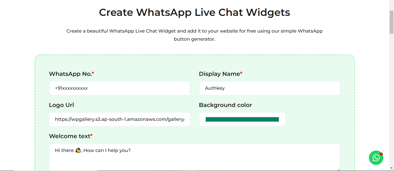 WhatsApp live chat widget