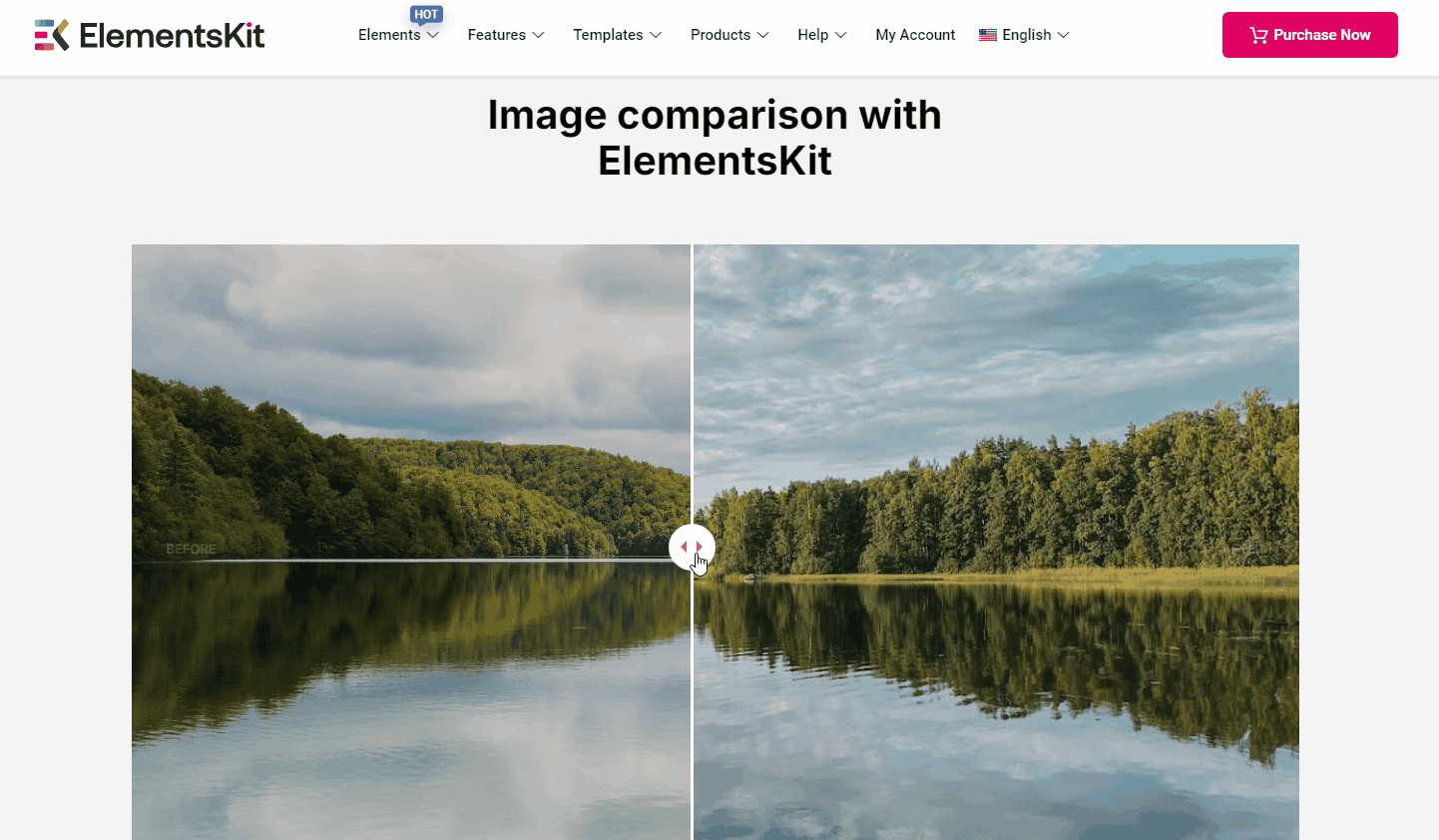 ElementsKit WordPress Suwak porównujący obrazy 