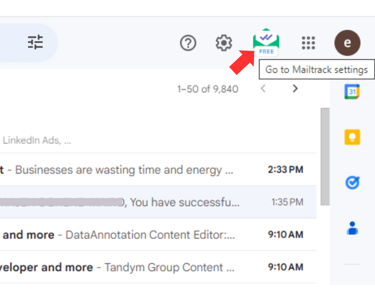 To open the email tracking report dashboard, open Gmail and click the Mailsuite settings icon