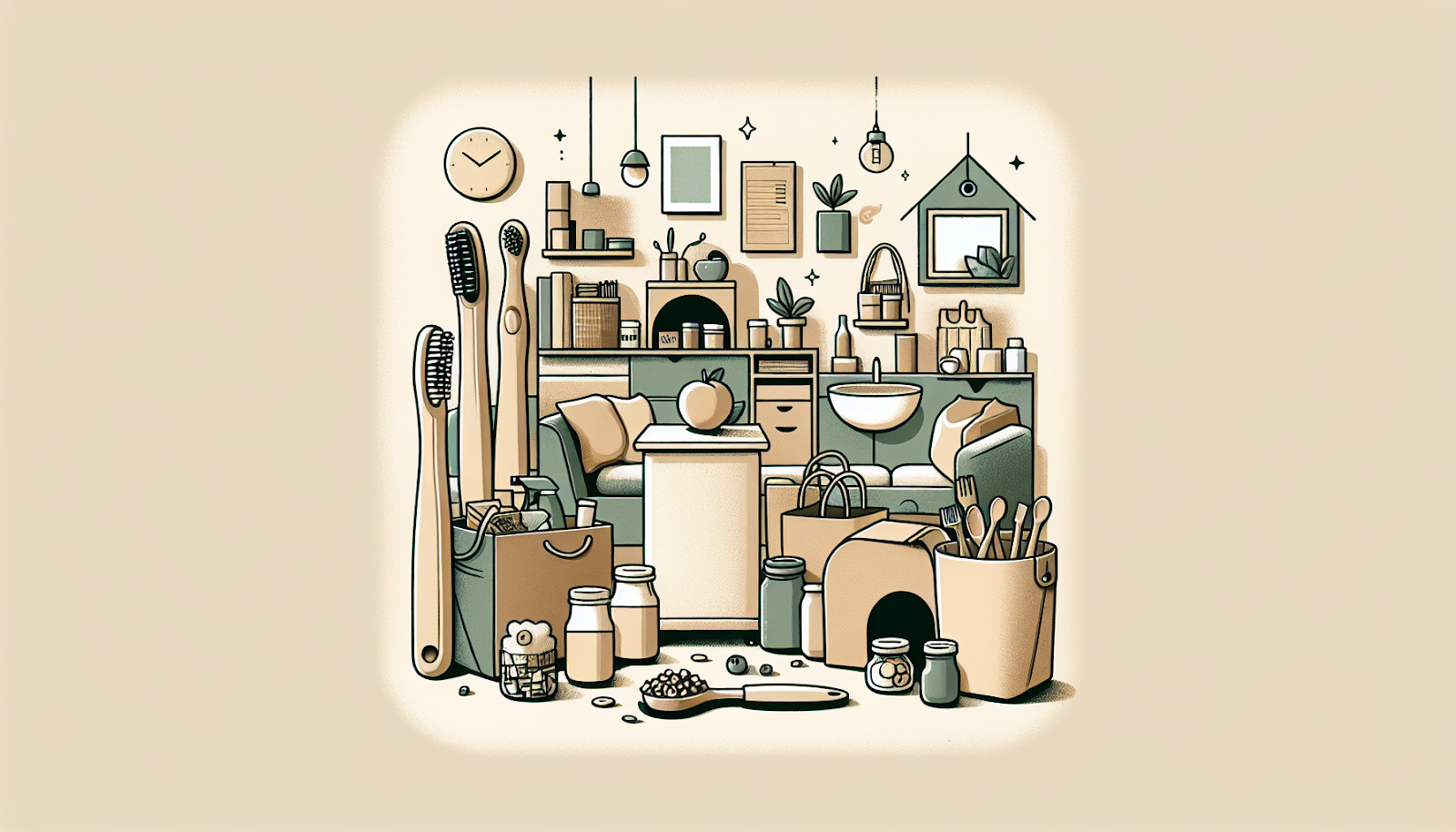 Illustration of waste reduction through mindful purchasing and minimalism