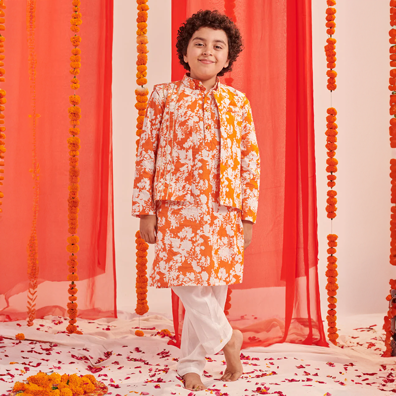 The Floral Orange Kurta Pyjama