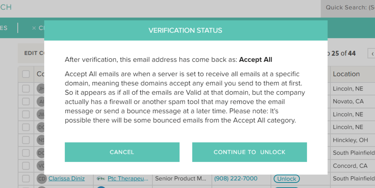 UpLead's email verification system.