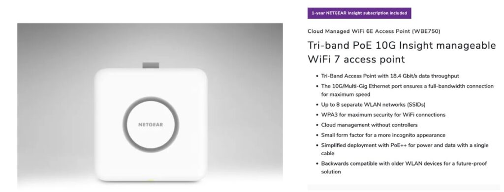 Screenshot of the NETGEAR WBE750.