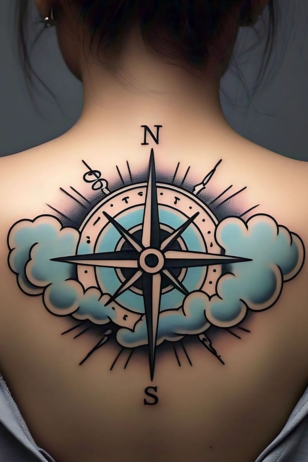 Cloud Tattoo with Compass Back
