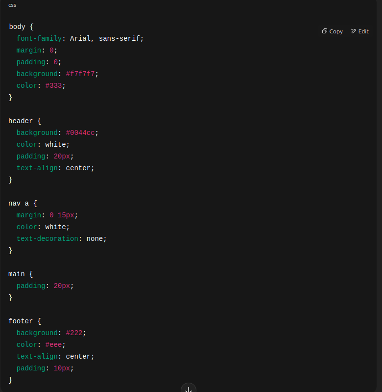 CSS code example.