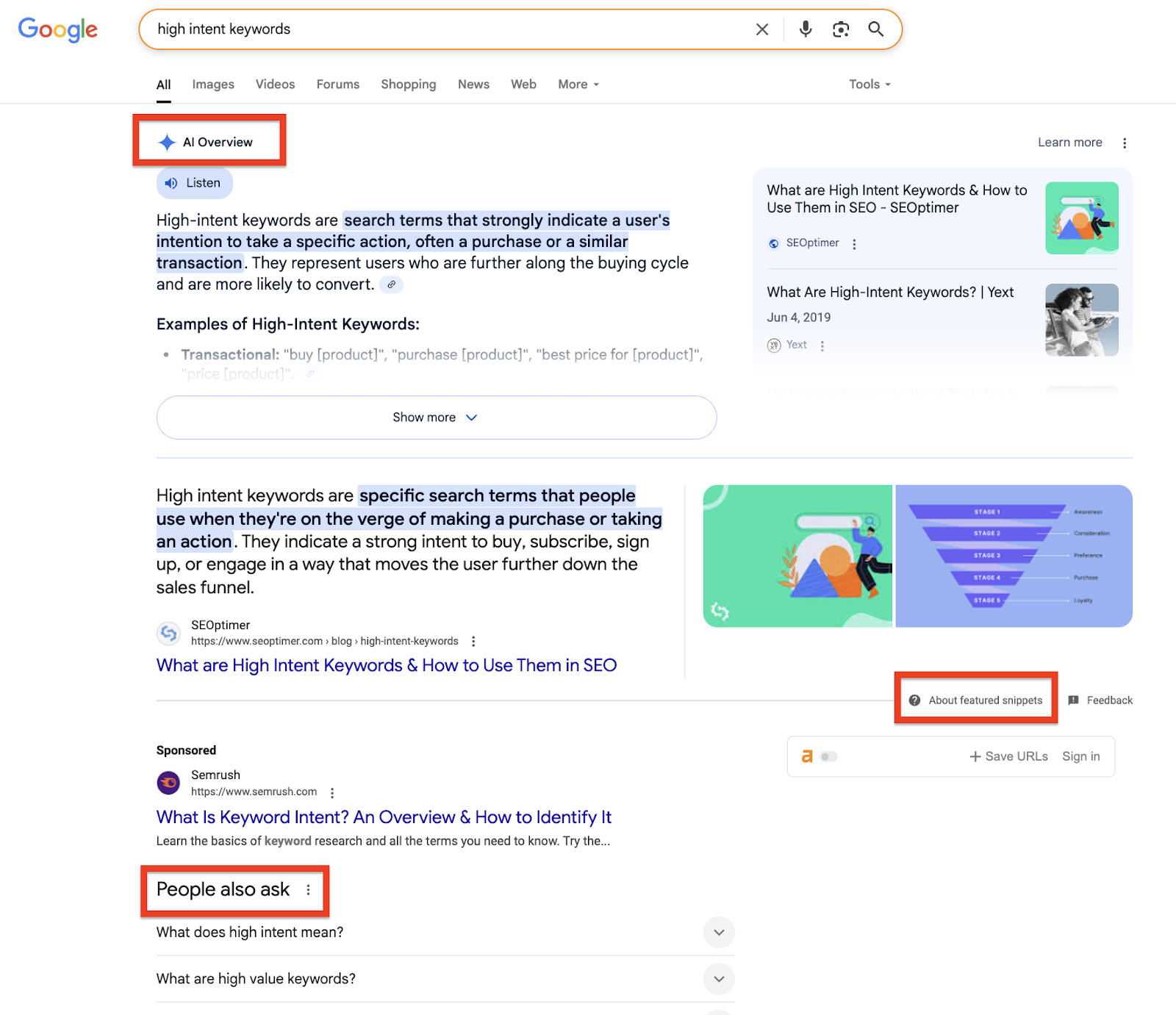 Google featured snippets, PAA, and AI overviews