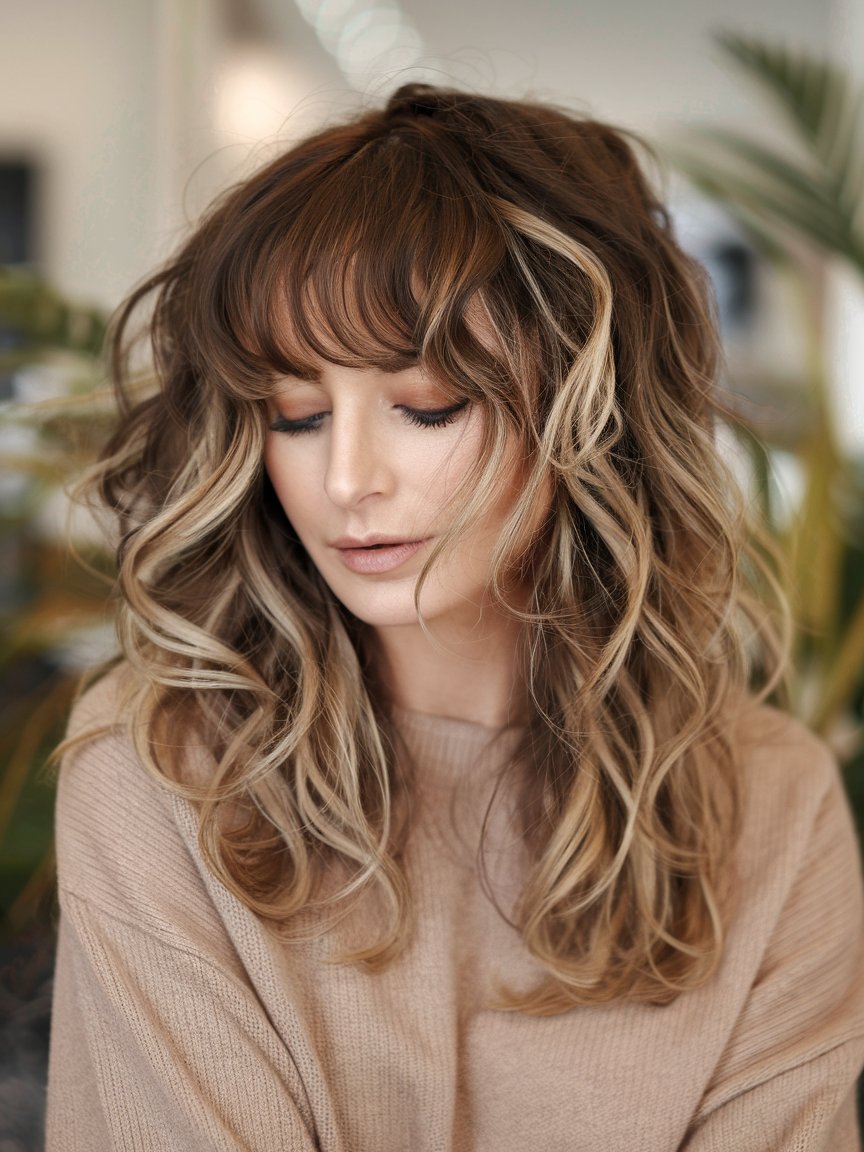 22. Curled Ends with Feathered Bangs