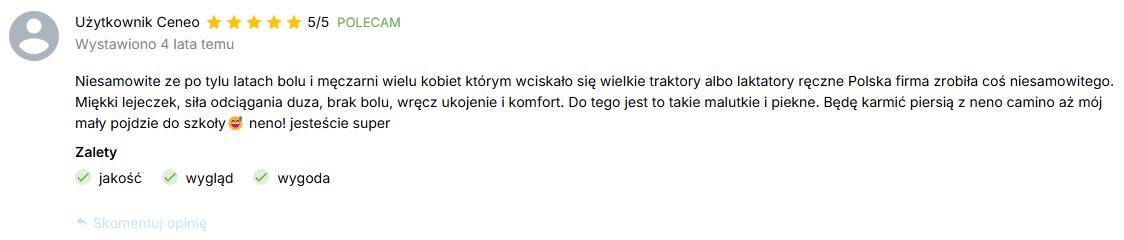Jakie opinie ma laktator Neno Camino?