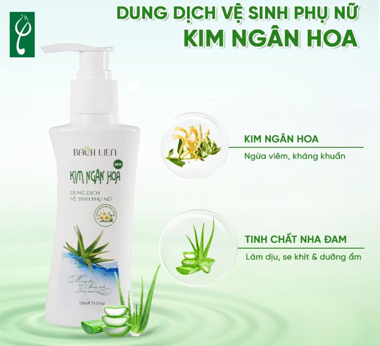 Dung dịch vệ sinh phụ nữ kim ngân hoa công dụng kháng khuẩn, làm dịu da và giảm viêm hiệu quả