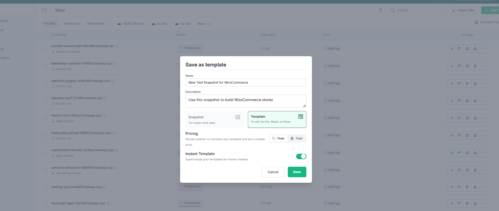 Save Sites as Templates