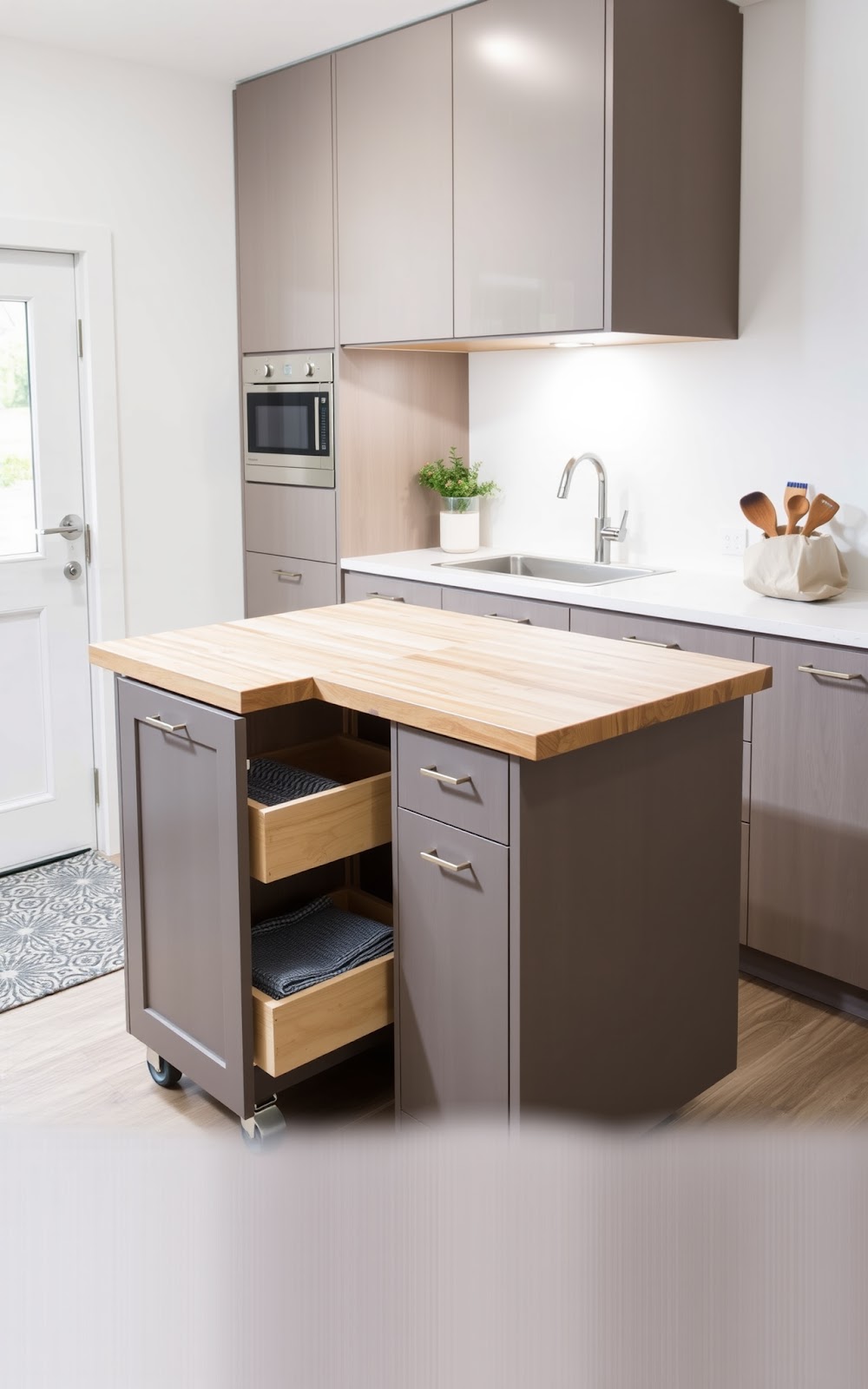 Compact kitchen island with storage