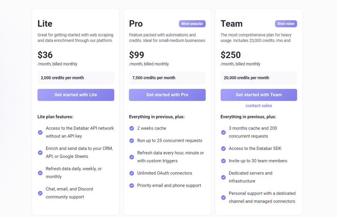 Databar pricing