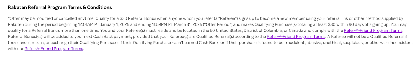 Rakuten referral page terms