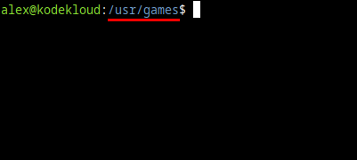 Screenshot showing the current / working directory at the command-line prompt