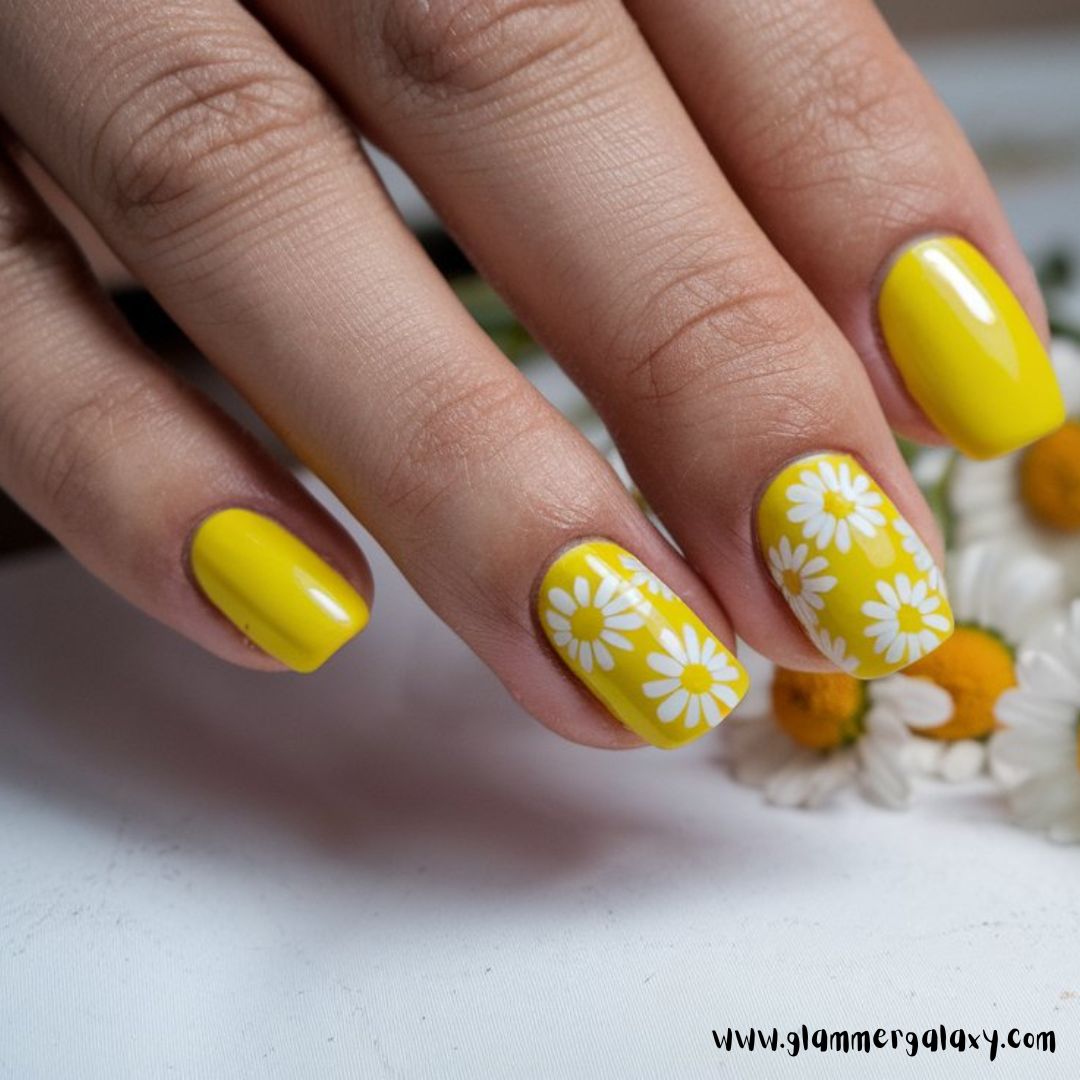 Classy Vacation Nails having Sunshine & Daisies
