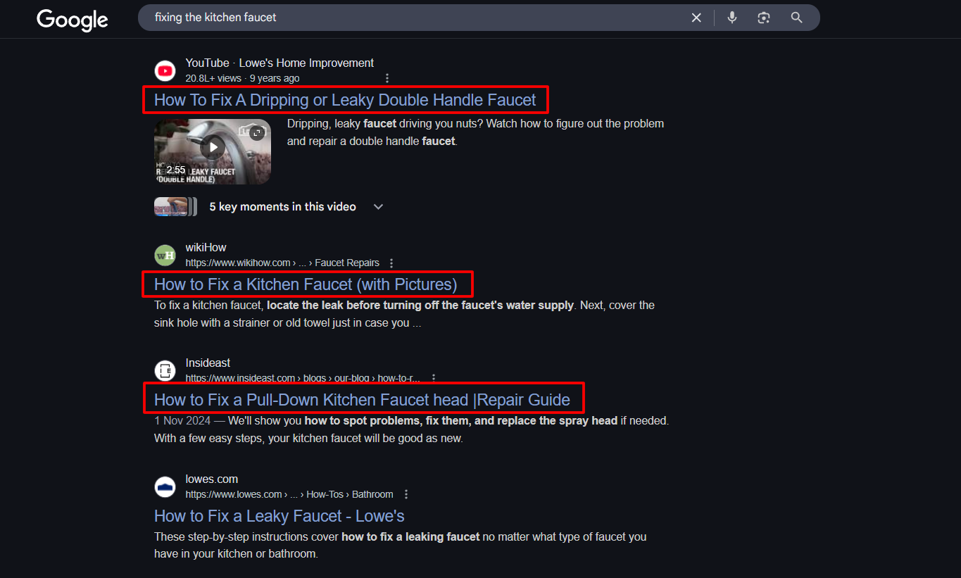 Blog posts and how-to guides often appear for informational intent keywords