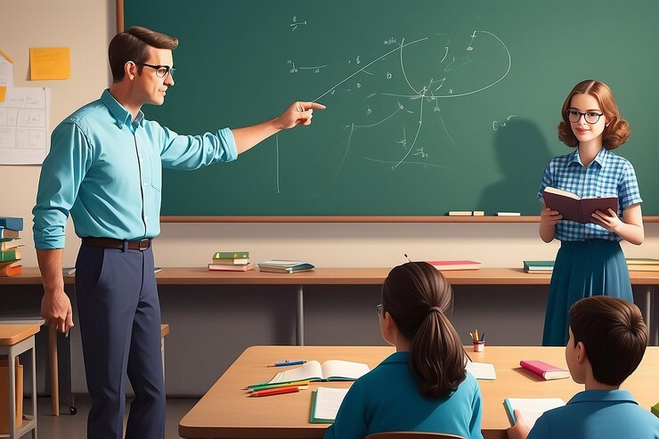 The teacher is presenting his lecture in front of the students.