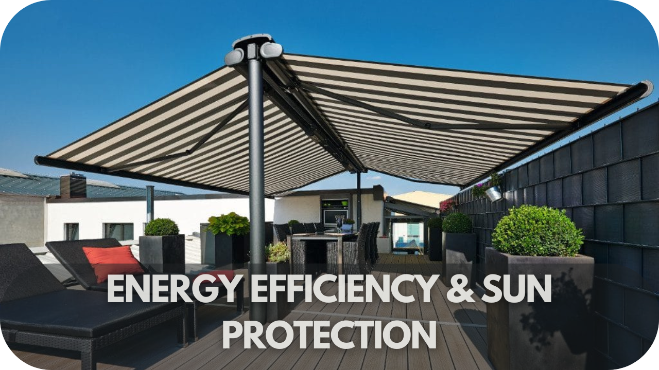 Window awnings reducing heat and glare, improving energy efficiency, and providing sun protection for a comfortable home.