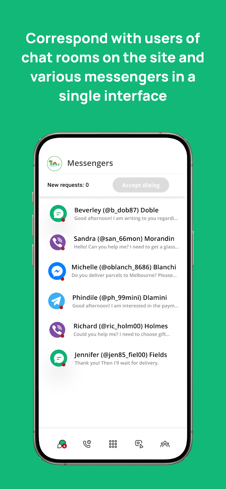 call center, correspondence with messenger users