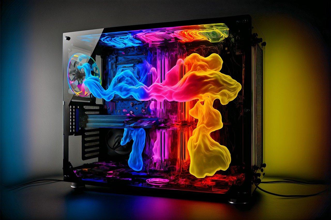 A colorful smoke coming out of a computer

Description automatically generated