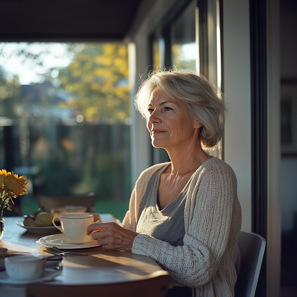 An older woman having tea | Source: Midjourney