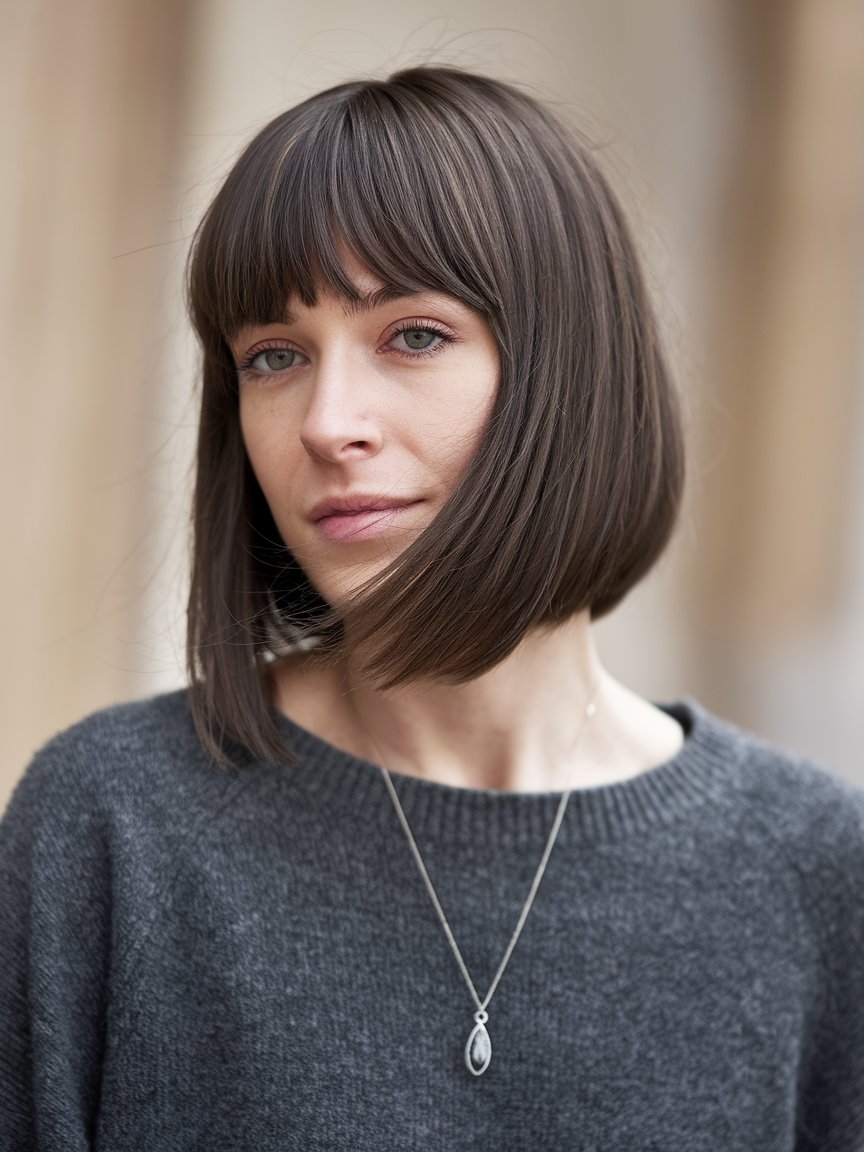 91. Sleek Choppy Bob with Straight Bangs