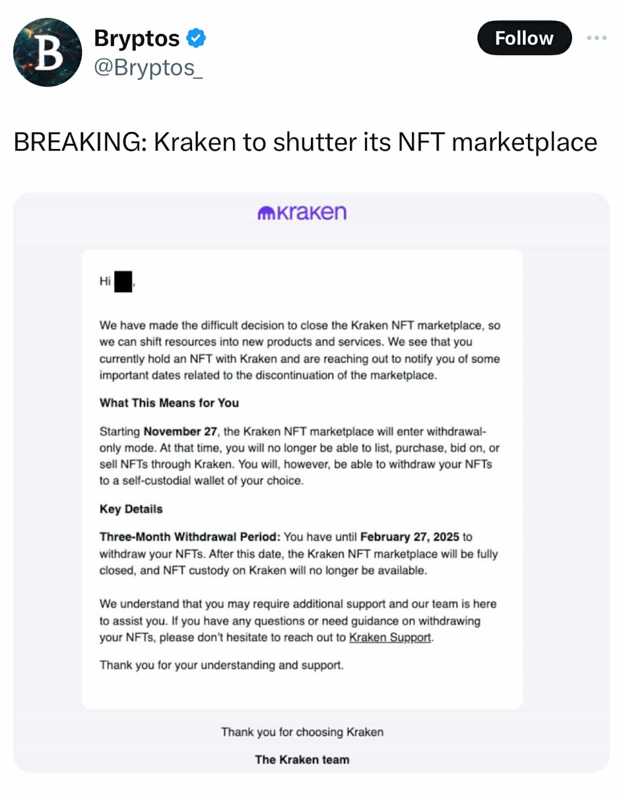 Kraken Shuts Down NFT Marketplace