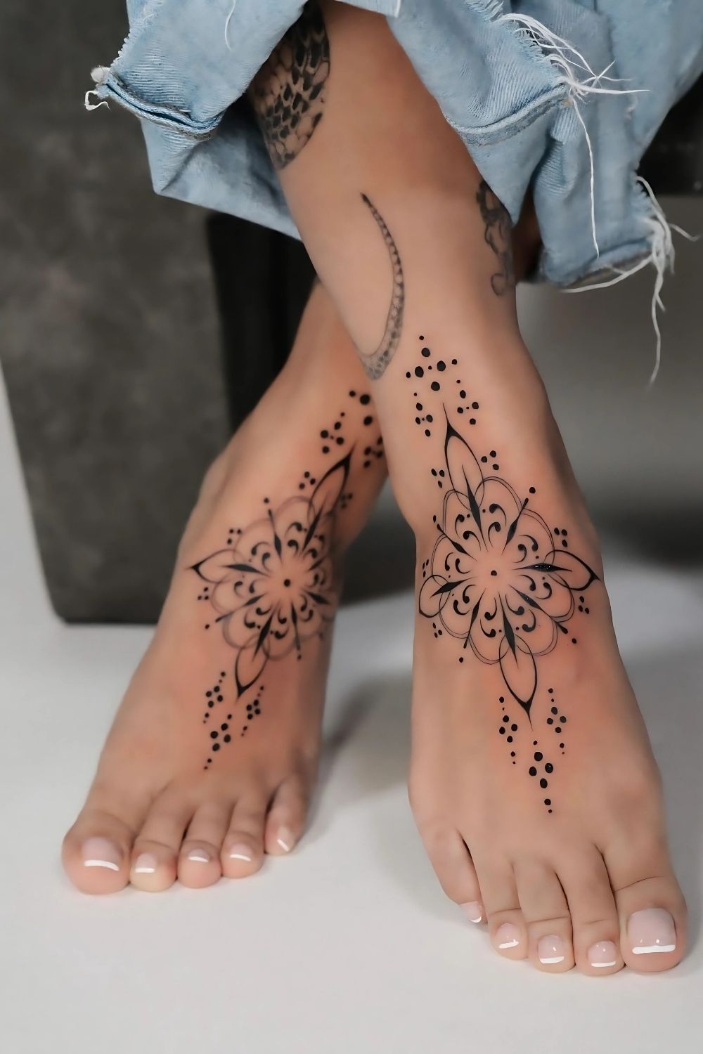 Dainty Ornamental Foot Tattoos: