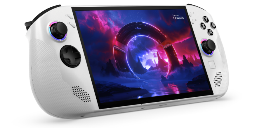 A white gaming device with a screen

Description automatically generated