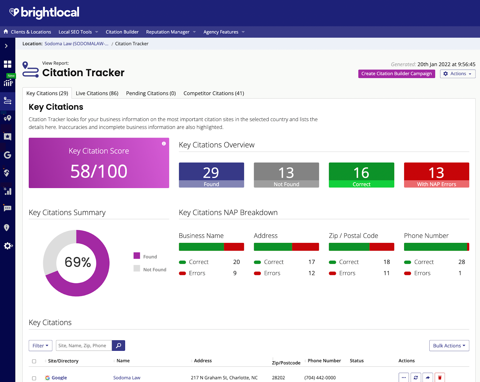 BrightLocal Citation Management