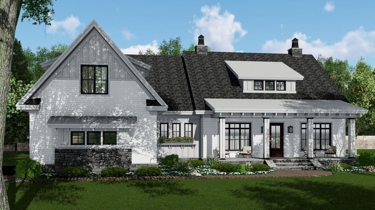 Front rendering of the two-story 4-bedroom New American home.