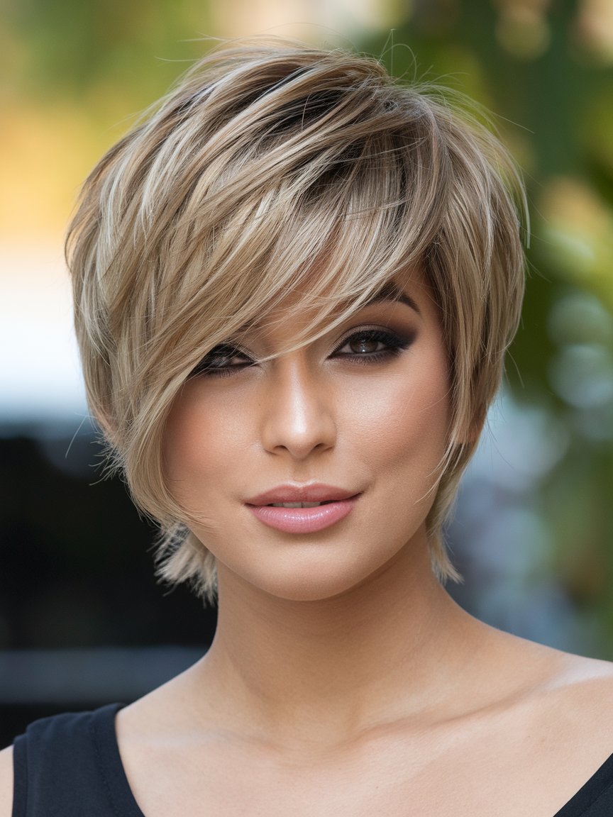 15. Layered Pixie with Side Part