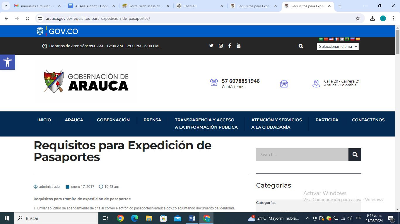 Plataforma de citas para pasaporte en Arauca.