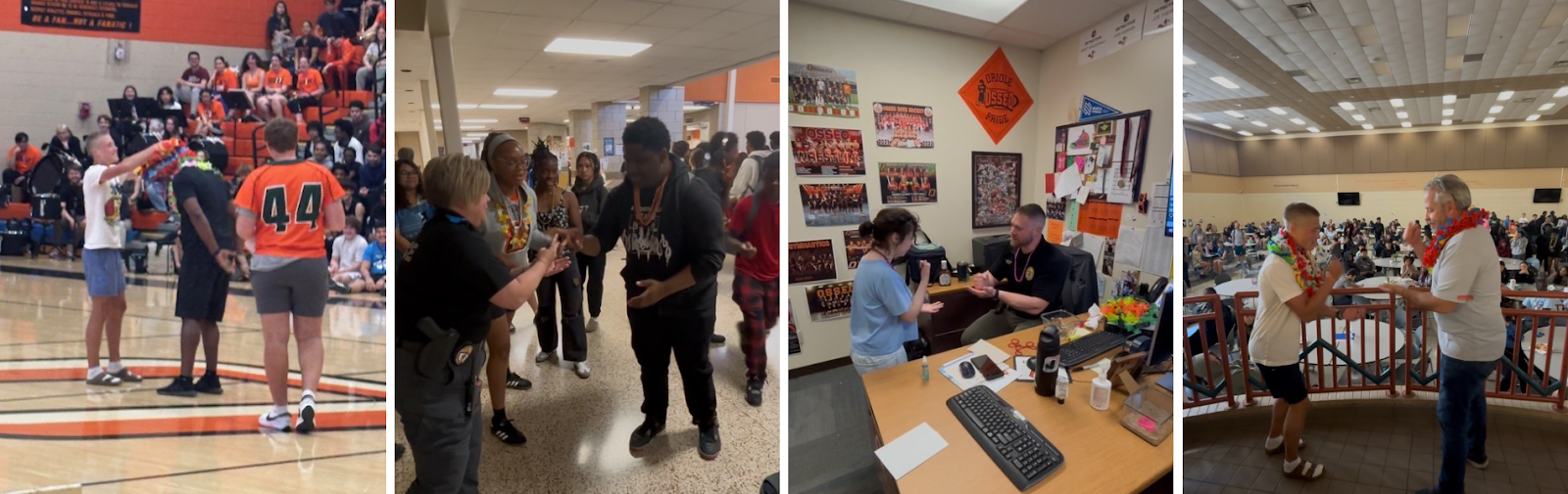 Students and staff playing rock, paper, scissors