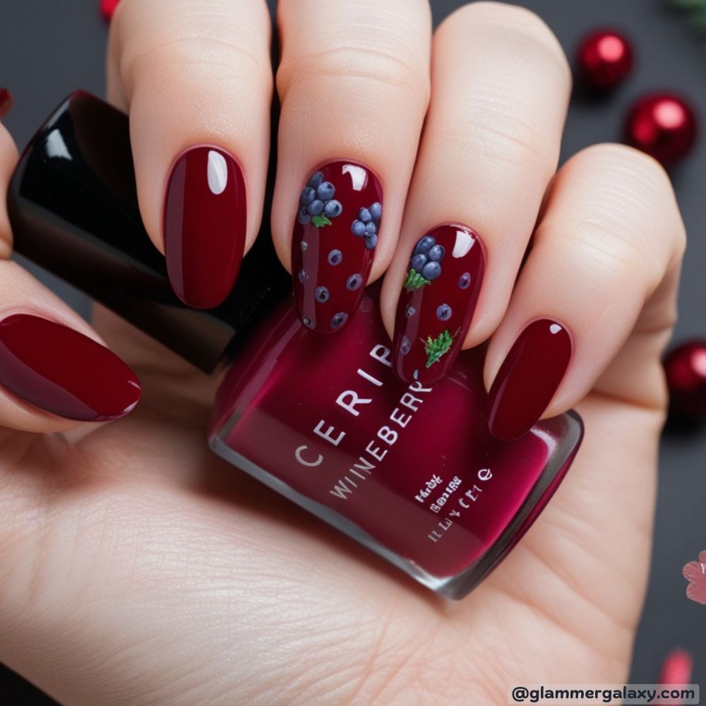 December Nails having Wineberry Red
