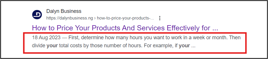 No keyword in the meta description