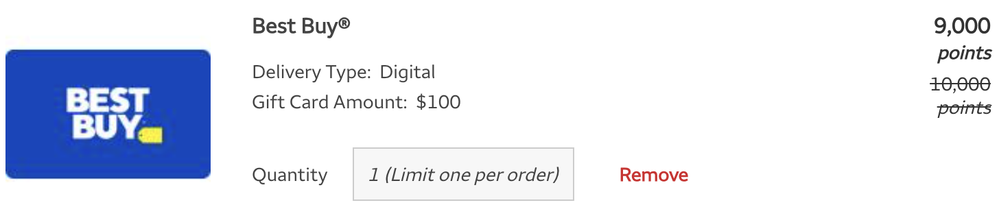 Screenshot of redemption option for Best Buy
