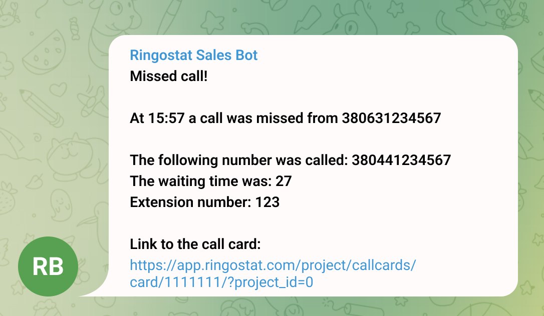 message about the missed call from inbound lead