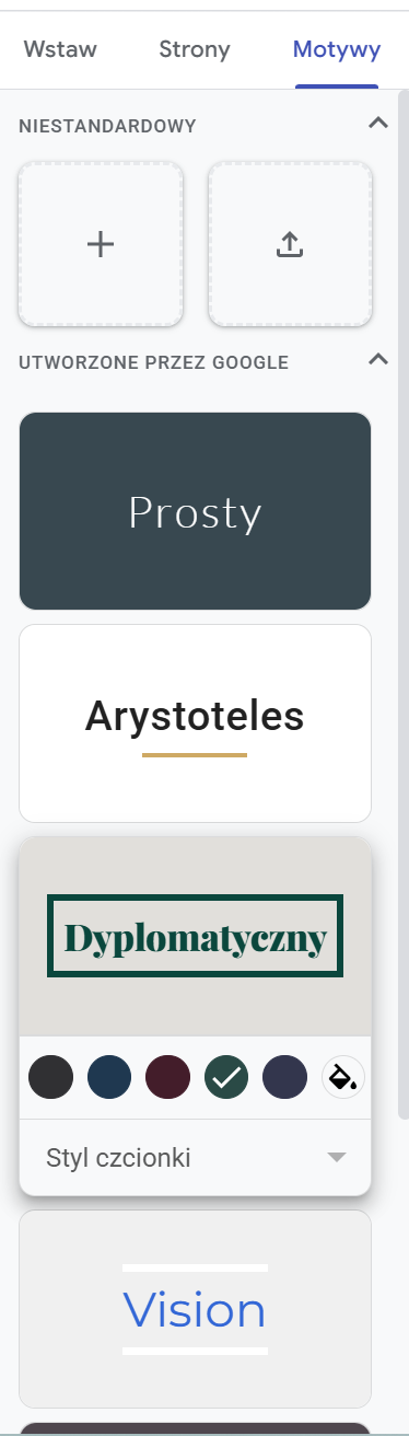 Tworzenie witryny z Google Sites. Wybór czcionki