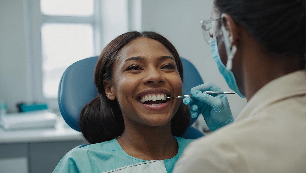 A lady having dental work done.