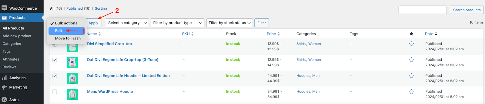 Choose Bulk Actions