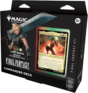 CONTENTS—1 Limit Break FINAL FANTASY VII MTG Commander Deck (100-card Red-Green-White deck), a 2-card Collector Booster Sample Pack, 10 double-sided tokens, and 1 deck box for $69.99.